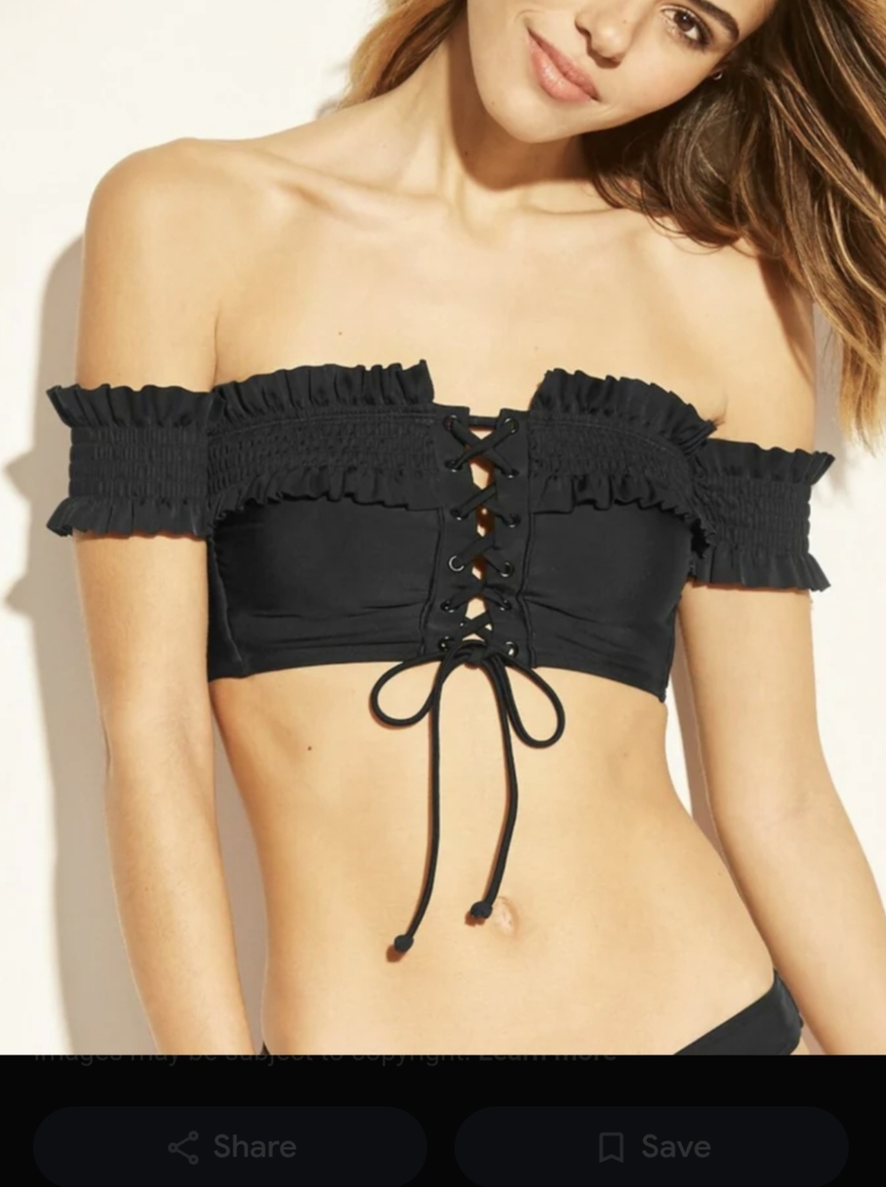 XHILIRATION Black Ruffle Lace-Up Bandeau Bikini Top